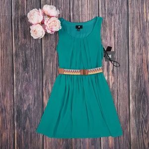 iZ Byer, Belted Elastic Waist Dress, Green, S